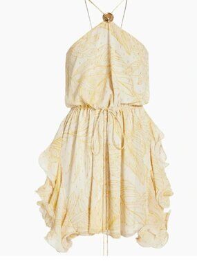 Alexis Asia Georgette Elegant Yellow Halter Mini Dress NWT